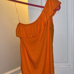 LOFT Orange Asymmetrical Ruffled top